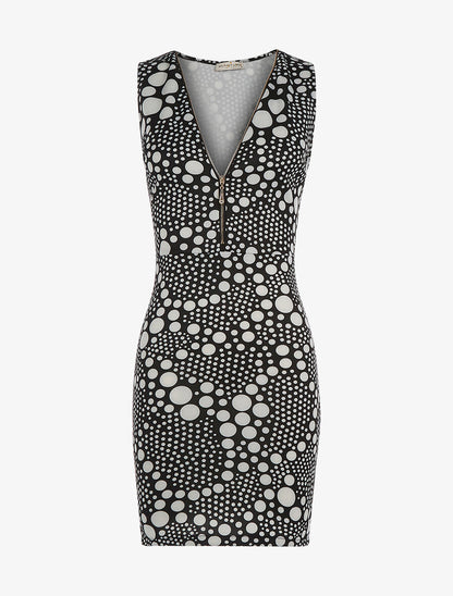 Robe à pois décolleté zippé - noir - 3