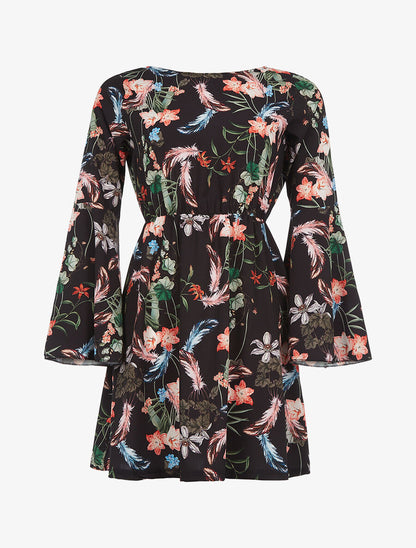 Robe imprimée dos V - noir - 1