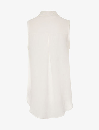Top fin col à nouer - blanc - 2
