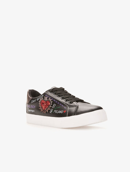 Sneakers coeur en relief - noir/rouge - 2