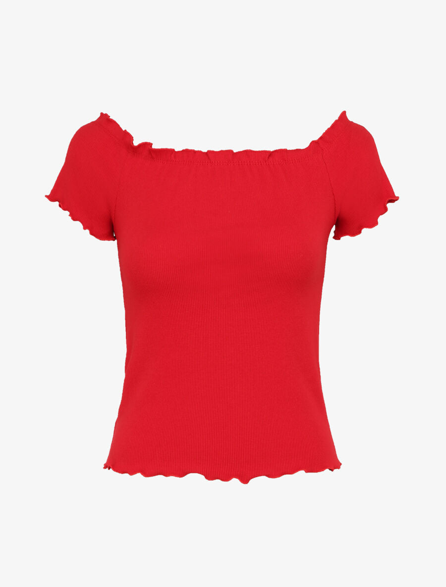 Top slim uni col bardot - Rouge - 4