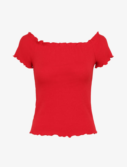 Top slim uni col bardot - Rouge - 4