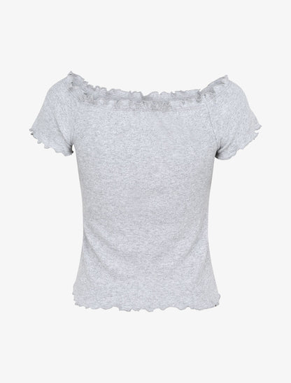 Top slim uni col bardot - Gris chiné - 4