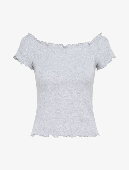 Top slim uni col bardot - Gris chiné - 2