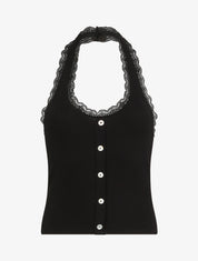 Top slim dos nu et dentelle - Noir - 4
