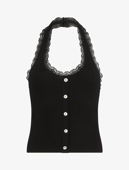 Top slim dos nu et dentelle - Noir - 4