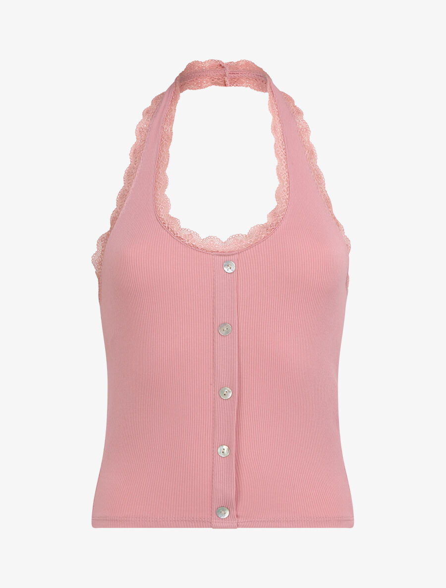 Top slim dos nu et dentelle - Rose - 4