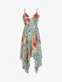 Robe empire mi-longue asymétrique imprimé hibiscus - Vert menthe - 1