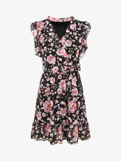 Robe patineuse mi-longue imprimé roses - Noir - 4