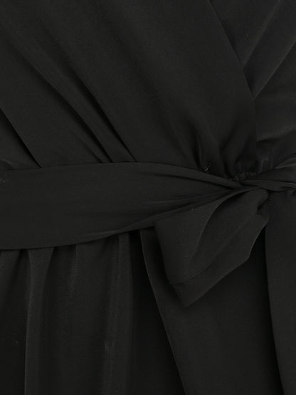 Robe patineuse courte à manches courtes volantées - Noir - 3