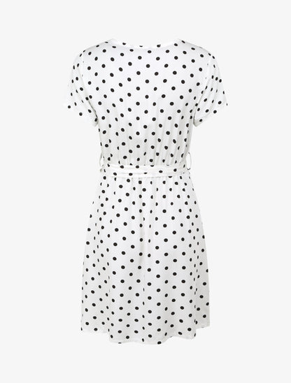 Robe courte portefeuille imprimé pois - Blanc - 2