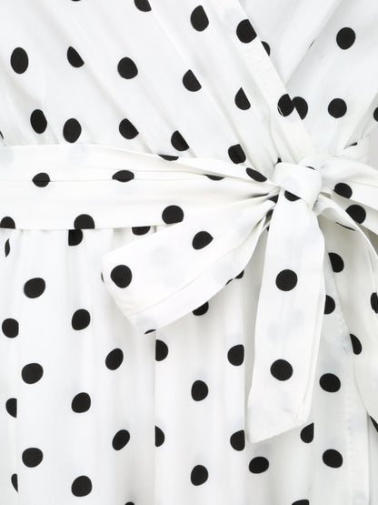 Robe courte portefeuille imprimé pois - Blanc - 3