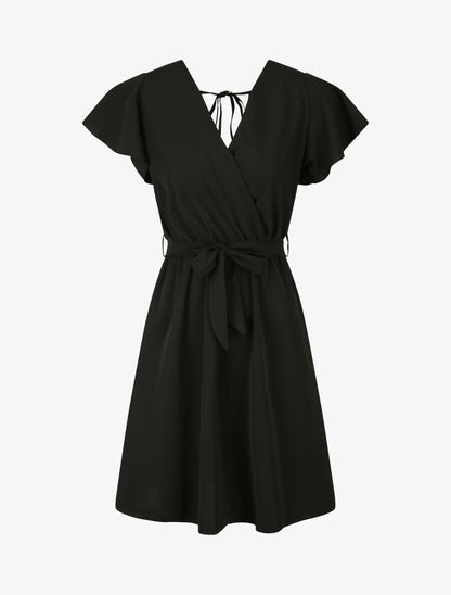 Robe fluide à encolure cache-coeur - Noir - 1