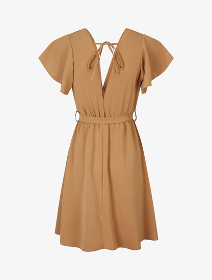 Robe fluide à encolure cache-coeur - Camel - 2