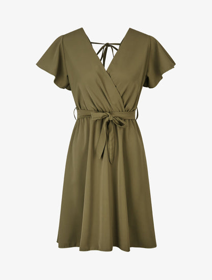 Robe fluide à encolure cache-coeur - Kaki - 4