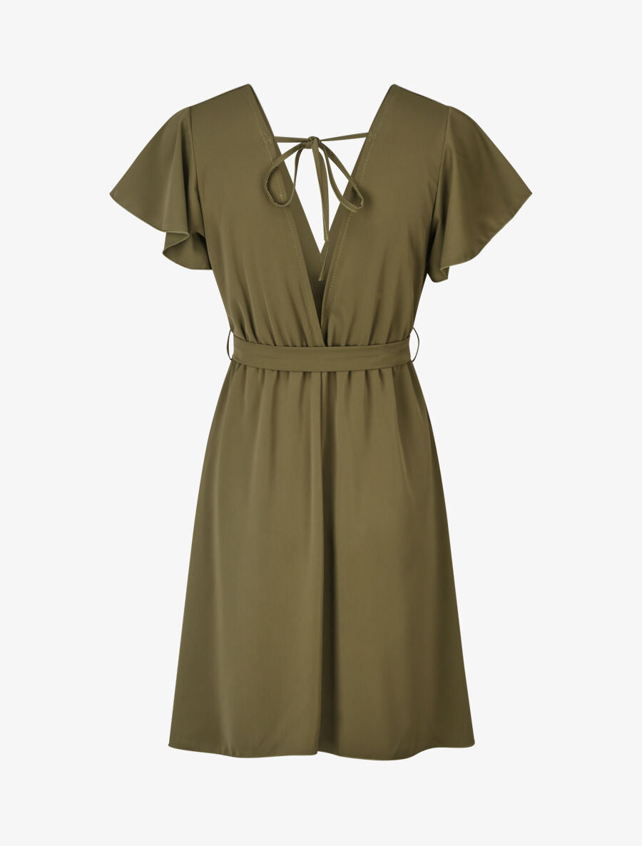 Robe fluide à encolure cache-coeur - Kaki - 2