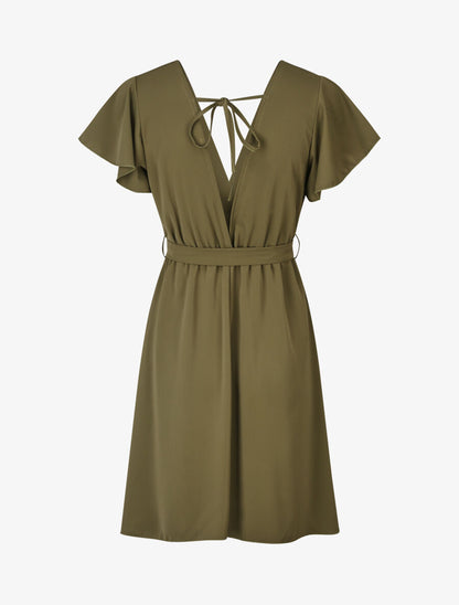 Robe fluide à encolure cache-coeur - Kaki - 2