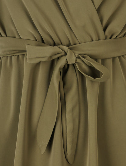 Robe fluide à encolure cache-coeur - Kaki - 3
