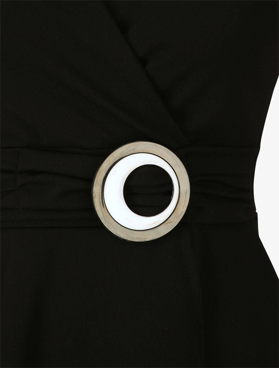 Robe patineuse sans manches à détail boucle ronde - Noir - 3