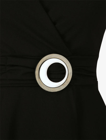 Robe patineuse sans manches à détail boucle ronde - Noir - 3