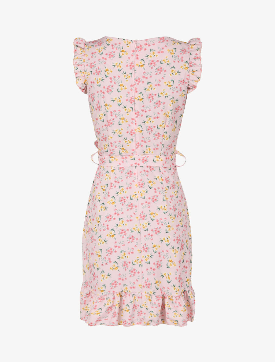 Robe imprimé fleurs des champs à bords volantées style portefeuille - Rose pâle - 2