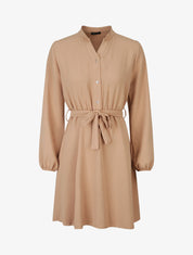 Robe patineuse à col tunisien - Beige - 1