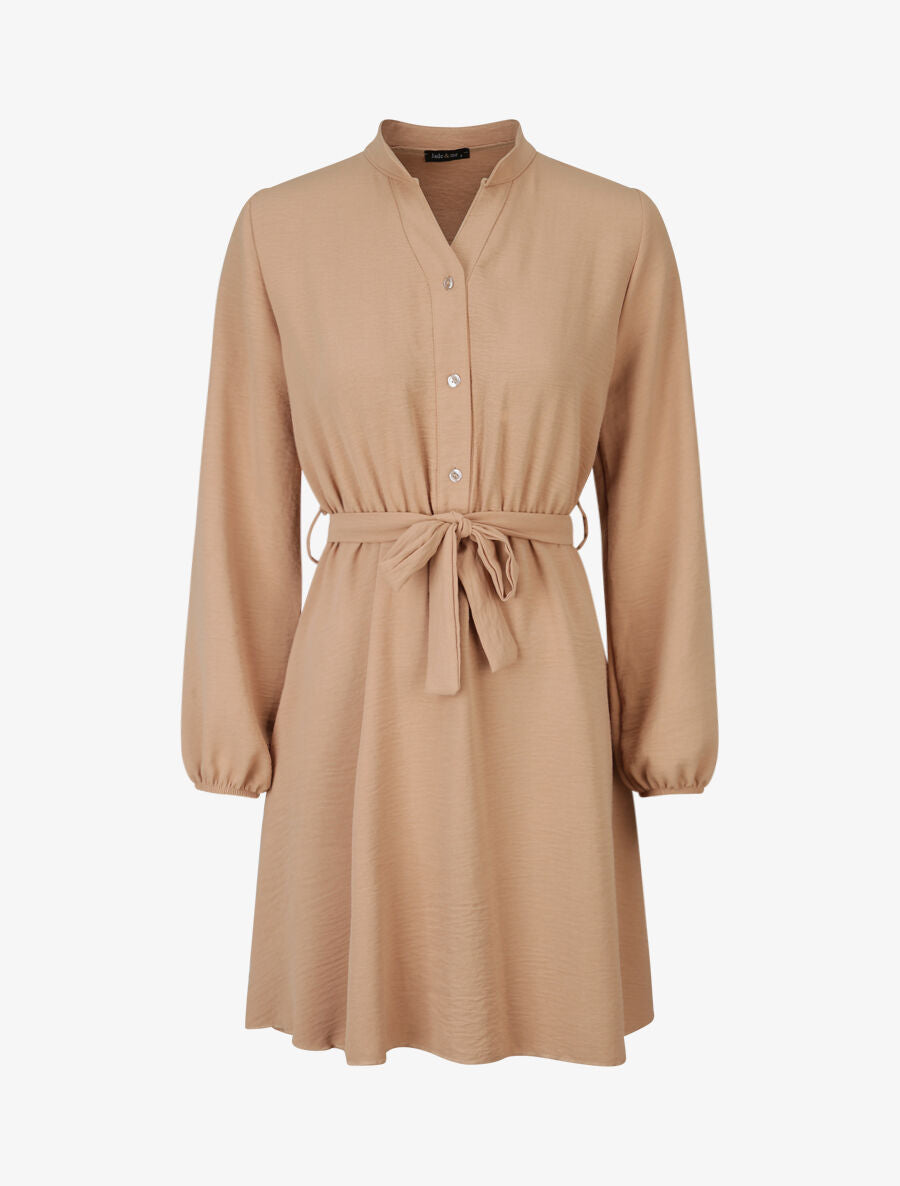 Robe patineuse à col tunisien - Beige - 1