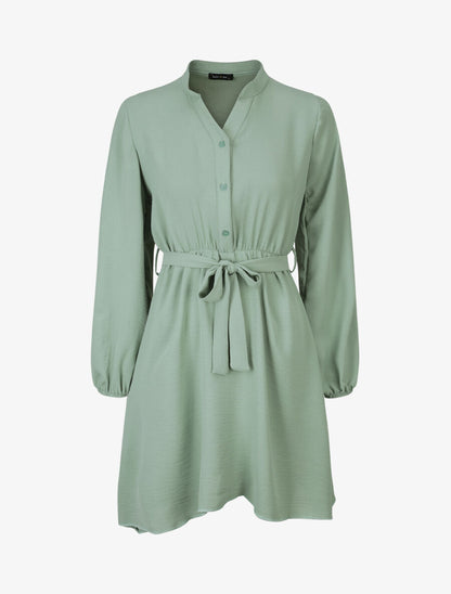 Robe patineuse à col tunisien - Vert amande - 4