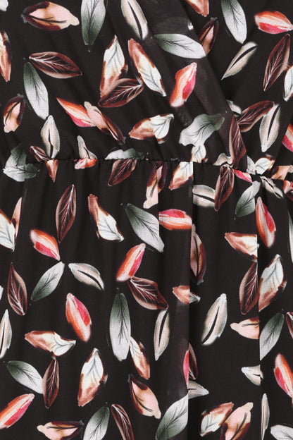Robe imprimé feuilles à bretelles à détail noeud - Noir - 3