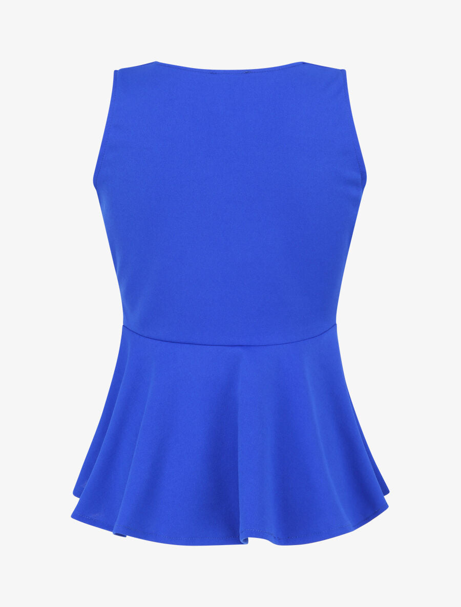Top péplum à ceinture décorative - Bleu électrique - 2