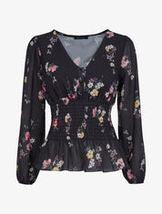 Top élastiqué imprimé floral - Noir - 1