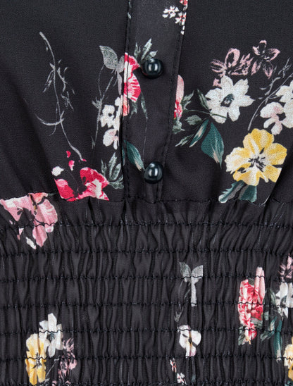 Top élastiqué imprimé floral - Noir - 3