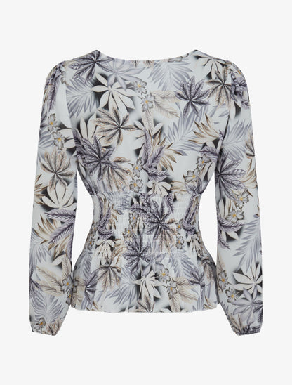 Top élastiqué imprimé tropical - Noir - 2