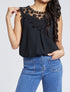 Top coupe boule à col en crochet et mesh - Noir - 1