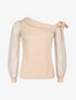 Top à manches en tulle et détail noeud - Beige - 4