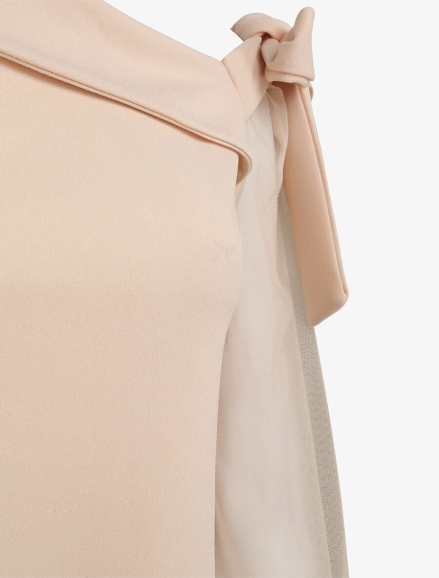 Top à manches en tulle et détail noeud - Beige - 3