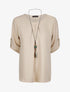 Top droit uni à col plissé - Beige - 1