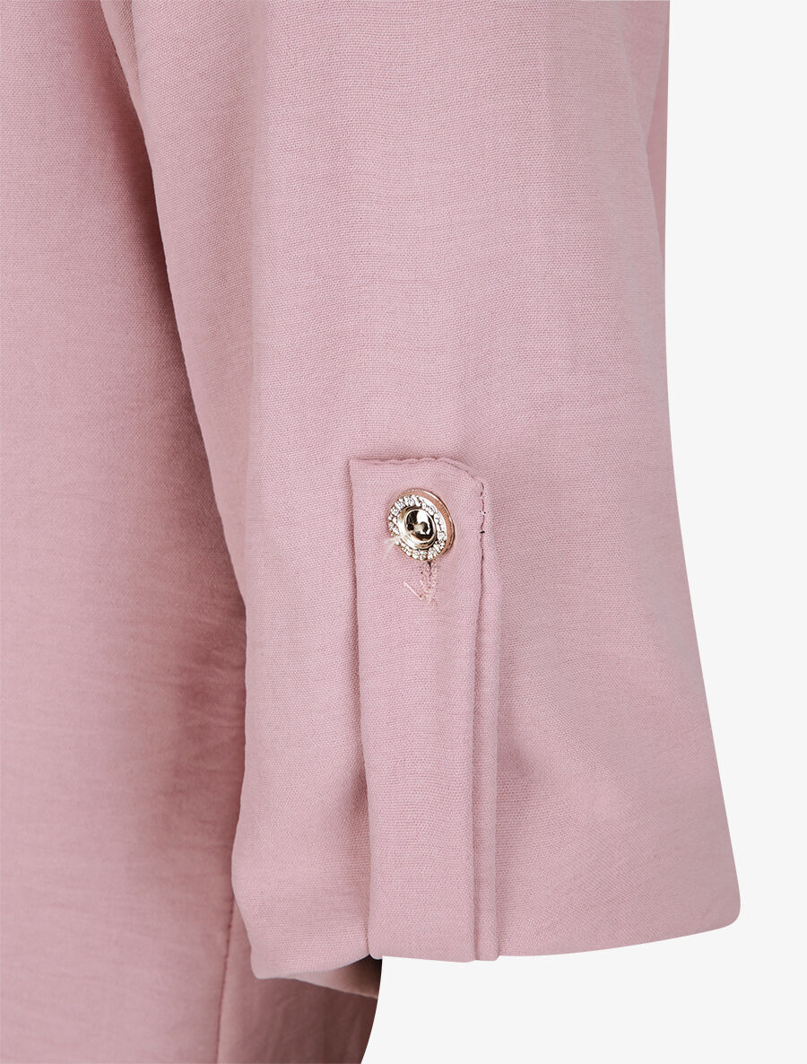 Top droit uni à col plissé - Rose poudré - 3