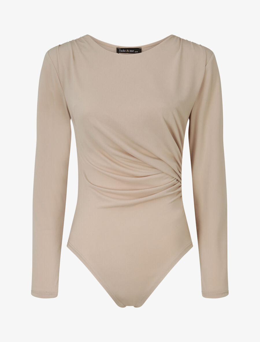 Body drapé à manches longues - Beige - 1