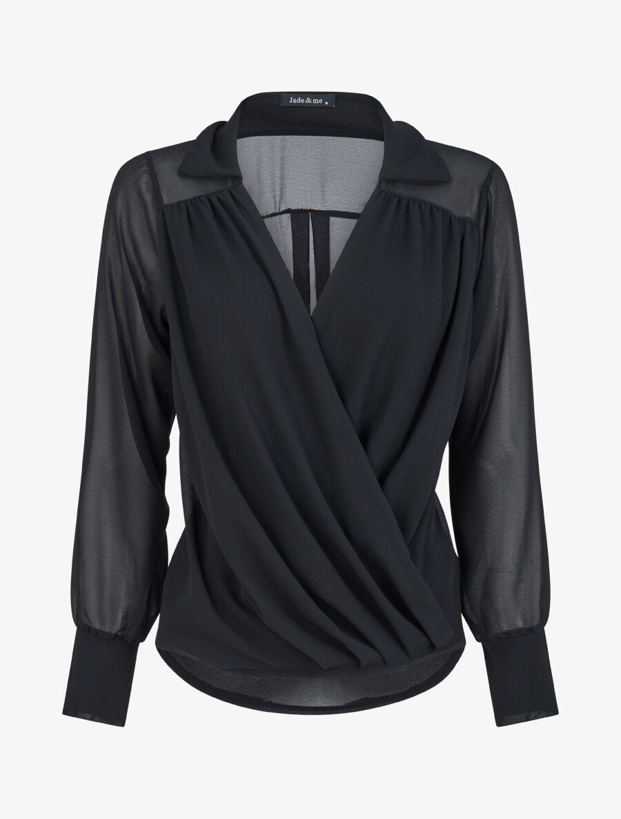 Blouse droite unie drapée - Noir - 5