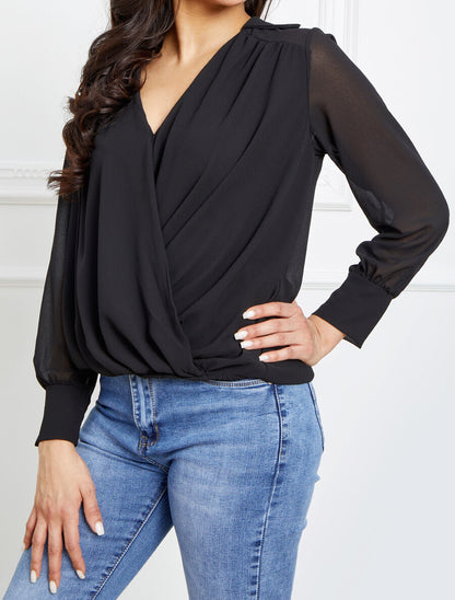 Blouse droite unie drapée - Noir - 4