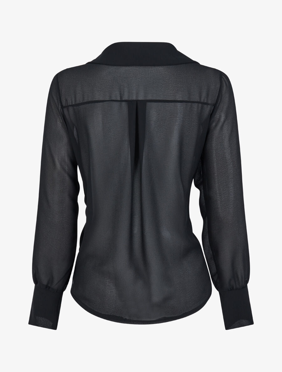 Blouse droite unie drapée - Noir - 2