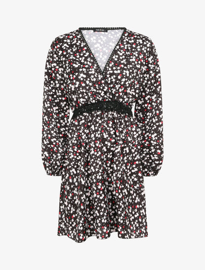Robe imprimé fleurs de cerisier à détail crochet - Noir - 4