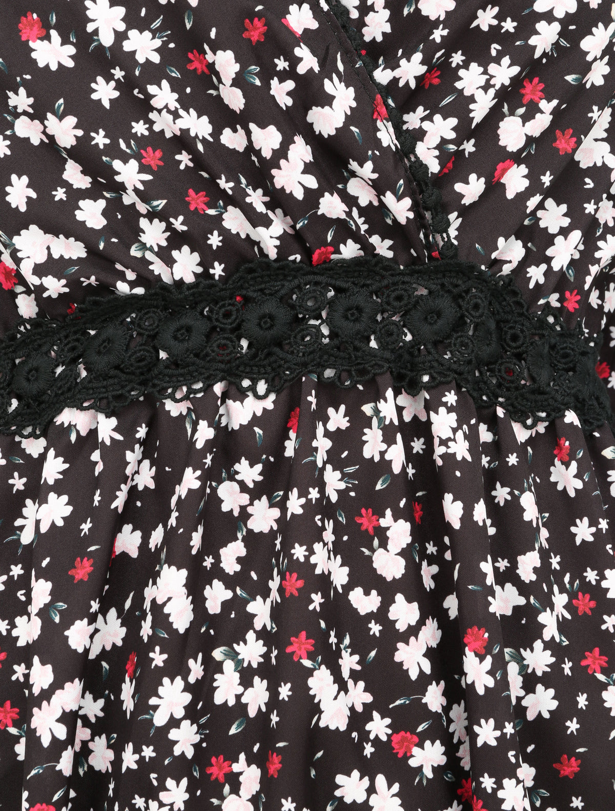 Robe imprimé fleurs de cerisier à détail crochet - Noir - 3
