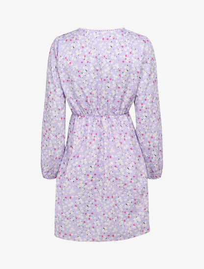Robe imprimé fleurs de cerisier à détail crochet - Lilas - 2