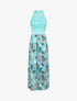 Robe longue imprimé fleurs baroques et buste en dentelle - Bleu lagon - 1