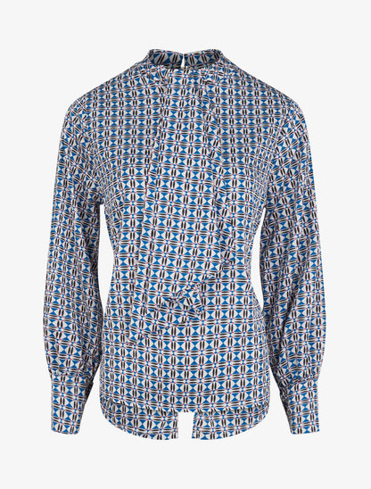 Blouse droite lavallière imprimé mosaïque - Bleu roi - 2