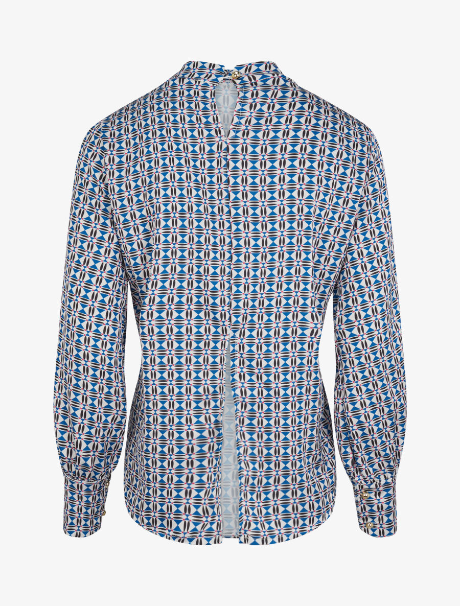 Blouse droite lavallière imprimé mosaïque - Bleu roi - 3
