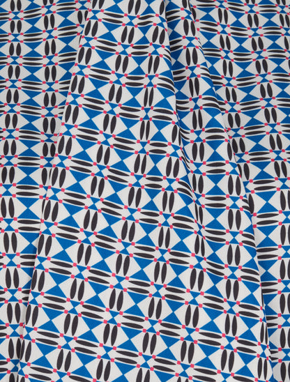 Blouse droite lavallière imprimé mosaïque - Bleu roi - 4