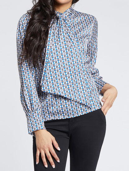 Blouse droite lavallière imprimé mosaïque - Bleu roi - 1